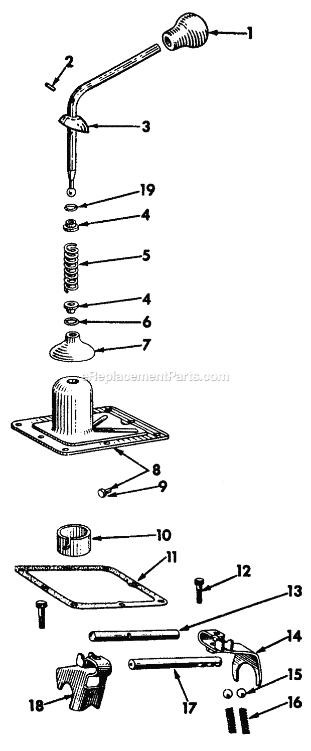 Gear Shift Mechanism Diagram and Parts List for 122  Cub Cadet Lawn Tractor